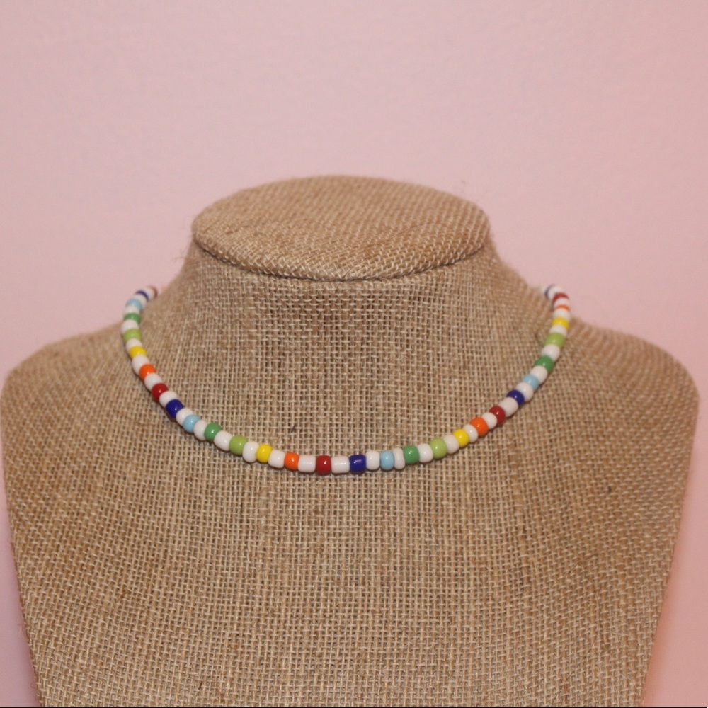 Rainbow seed bead VSCO choker necklace